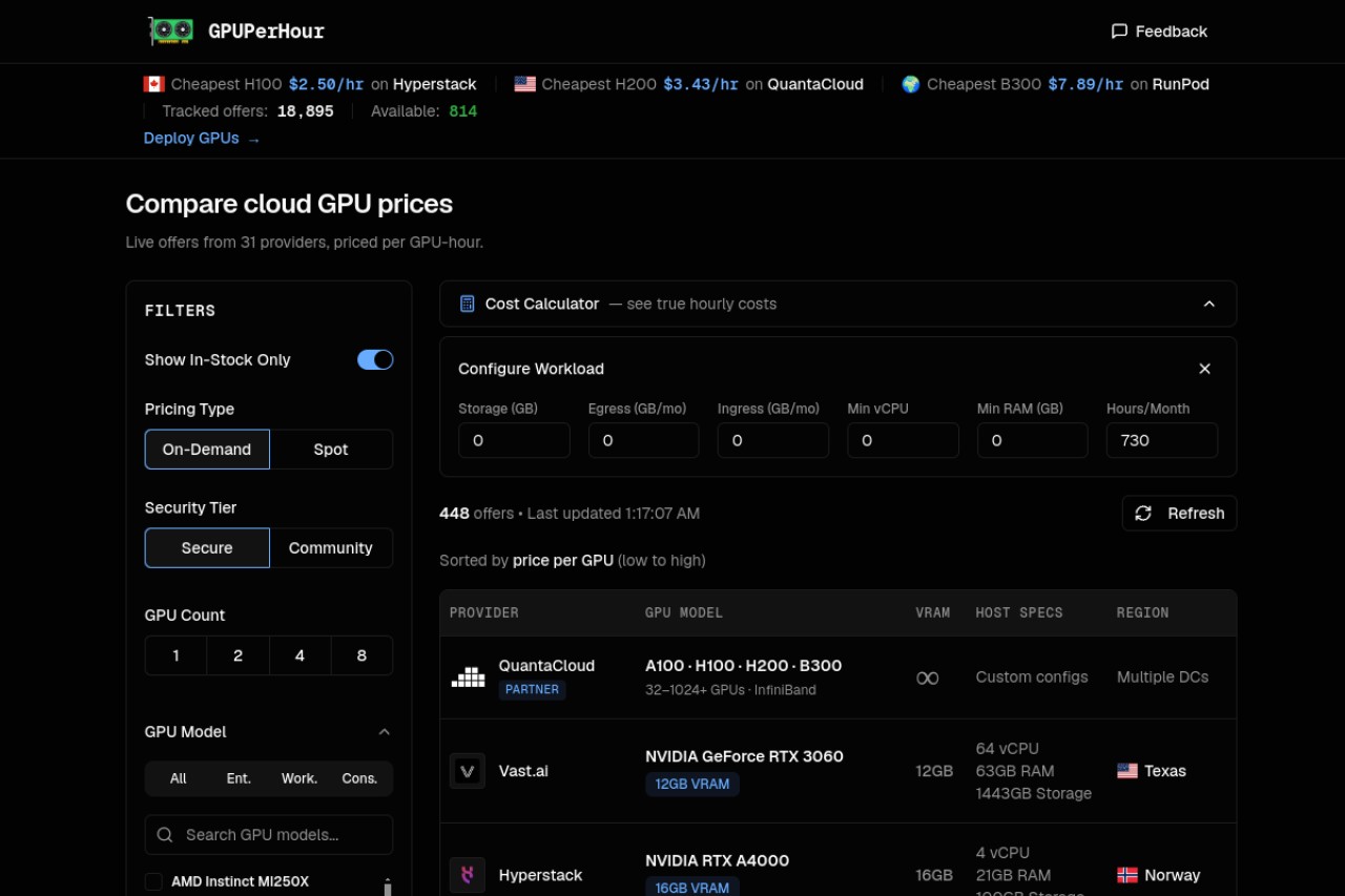 GPU Per Hour官网截图