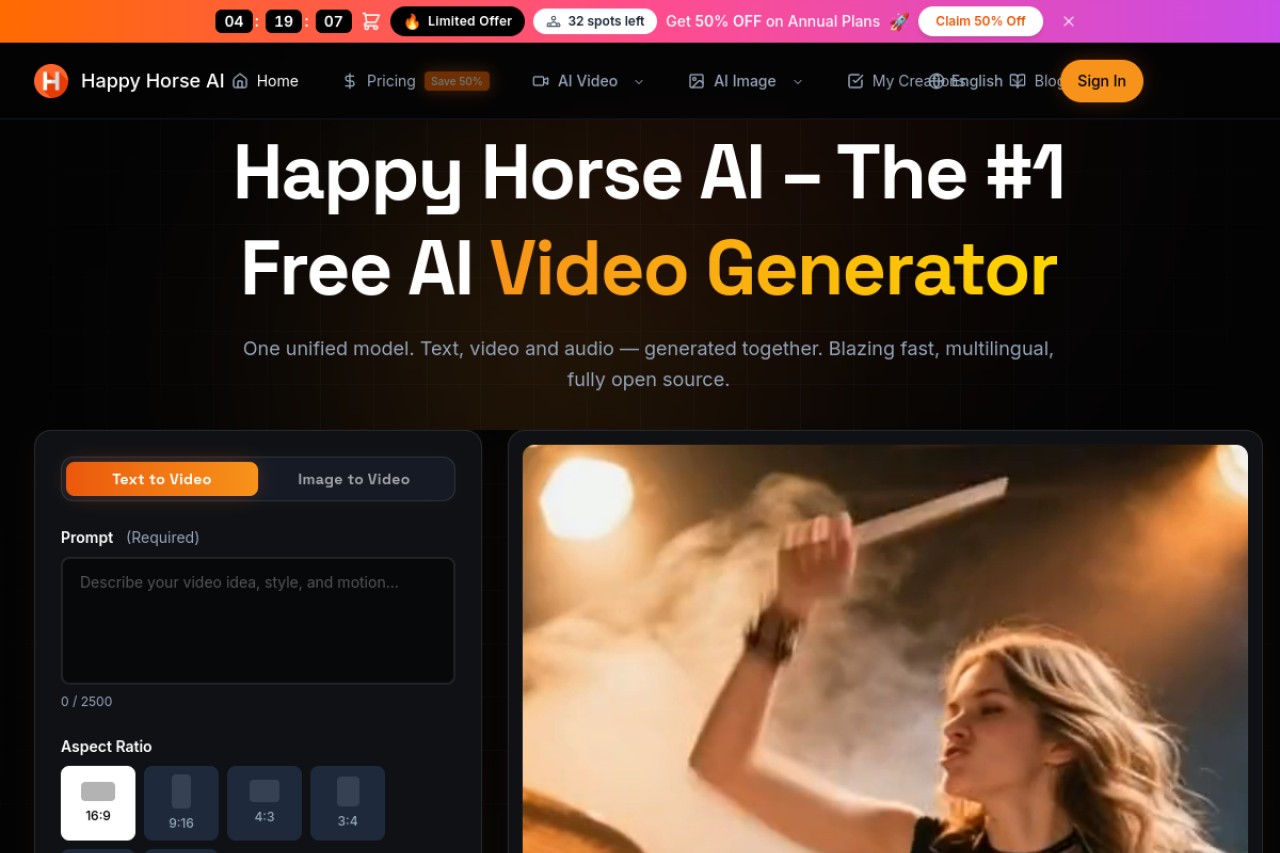 Happy Horse AI官网截图