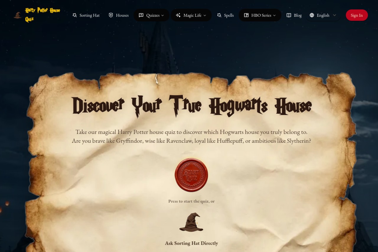 Harry Potter House Quiz官网截图