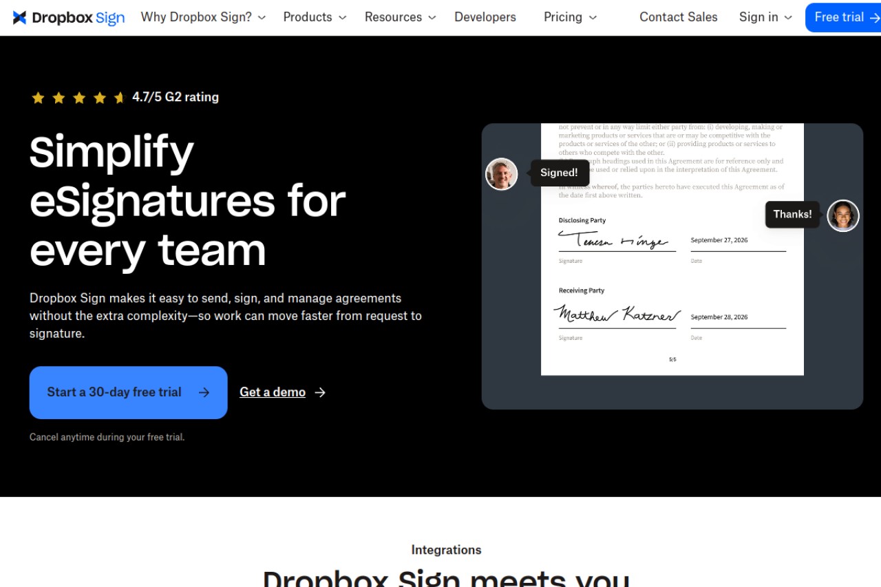 HelloSign官网截图