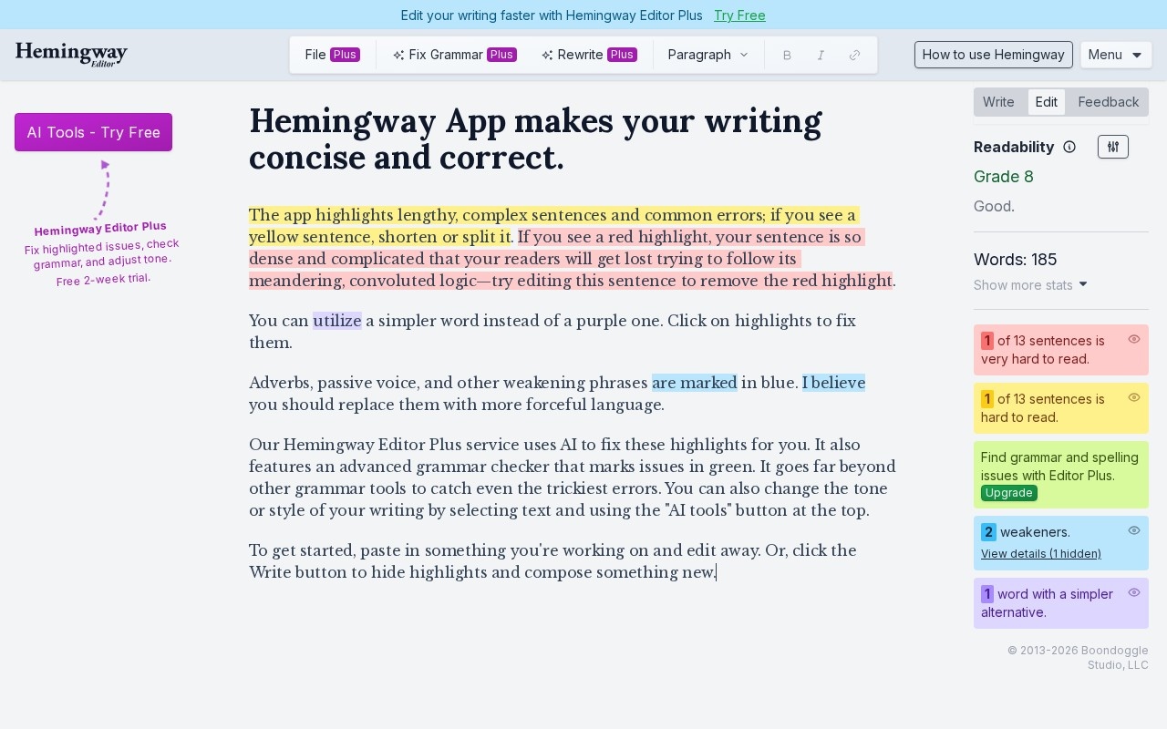 Hemingway Editor官网截图