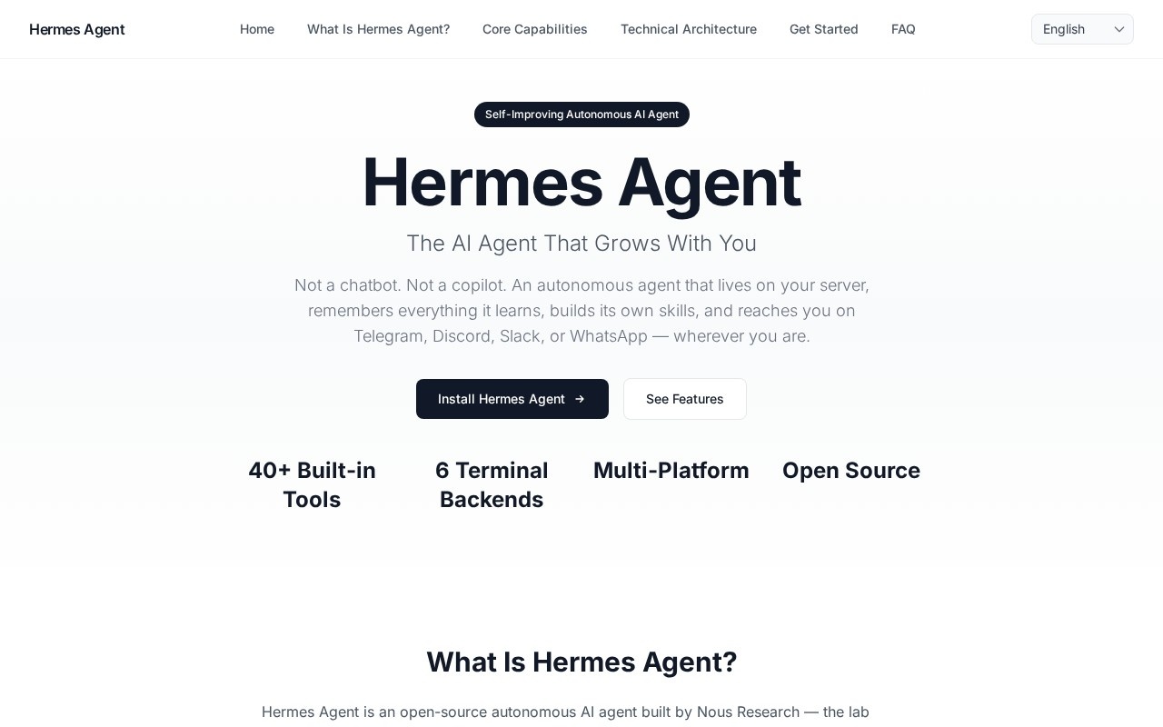 Hermes Agent官网截图