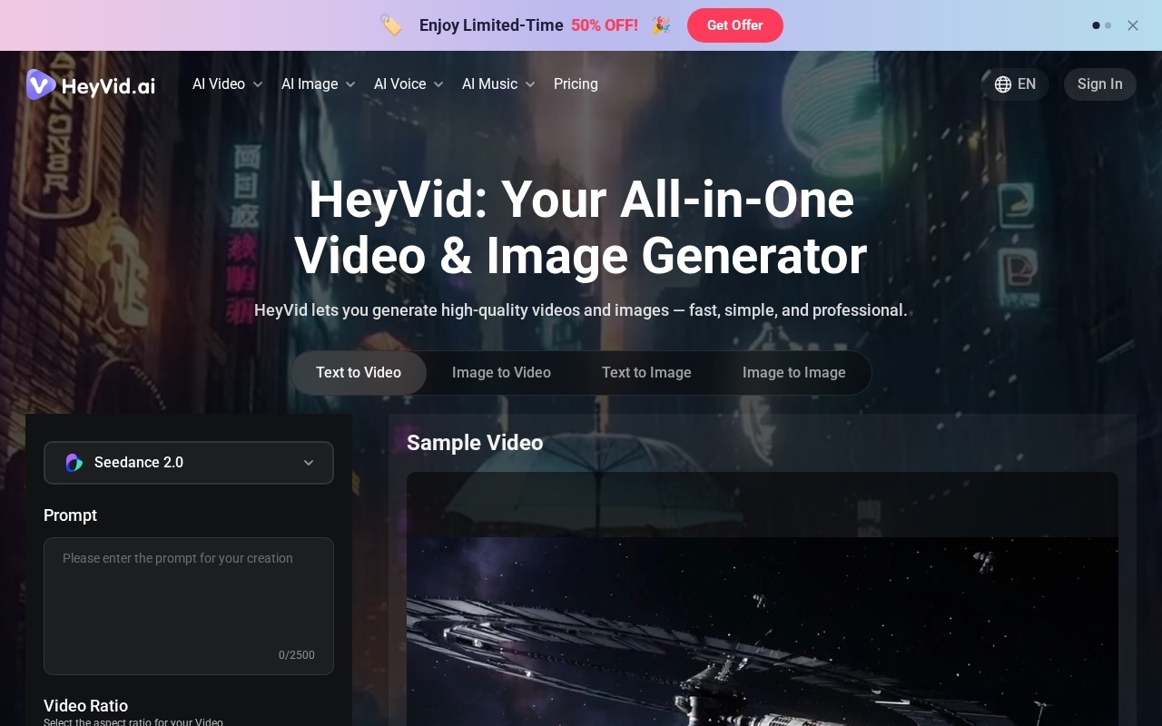 HeyVid AI官网截图