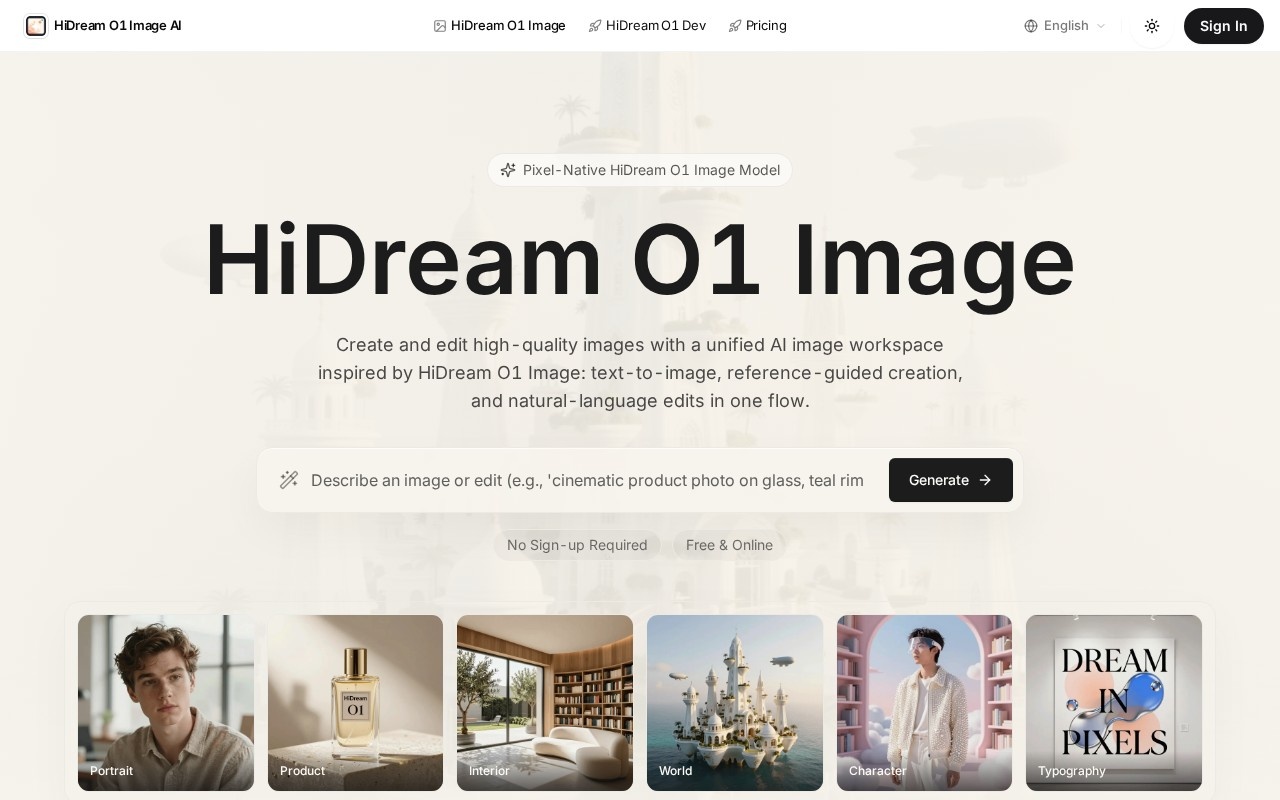 HiDream O1 Image官网截图