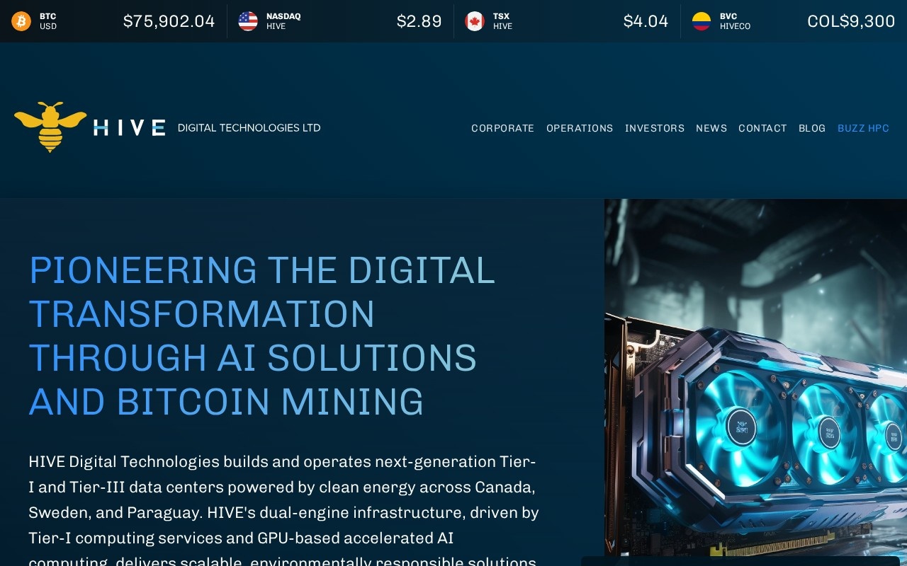 HIVE Digital Technologies Ltd官网截图