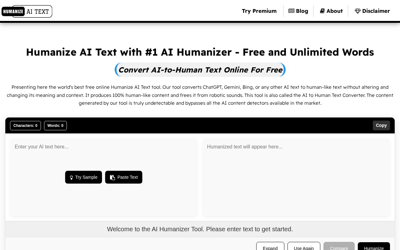 Humanize AI Text官网截图