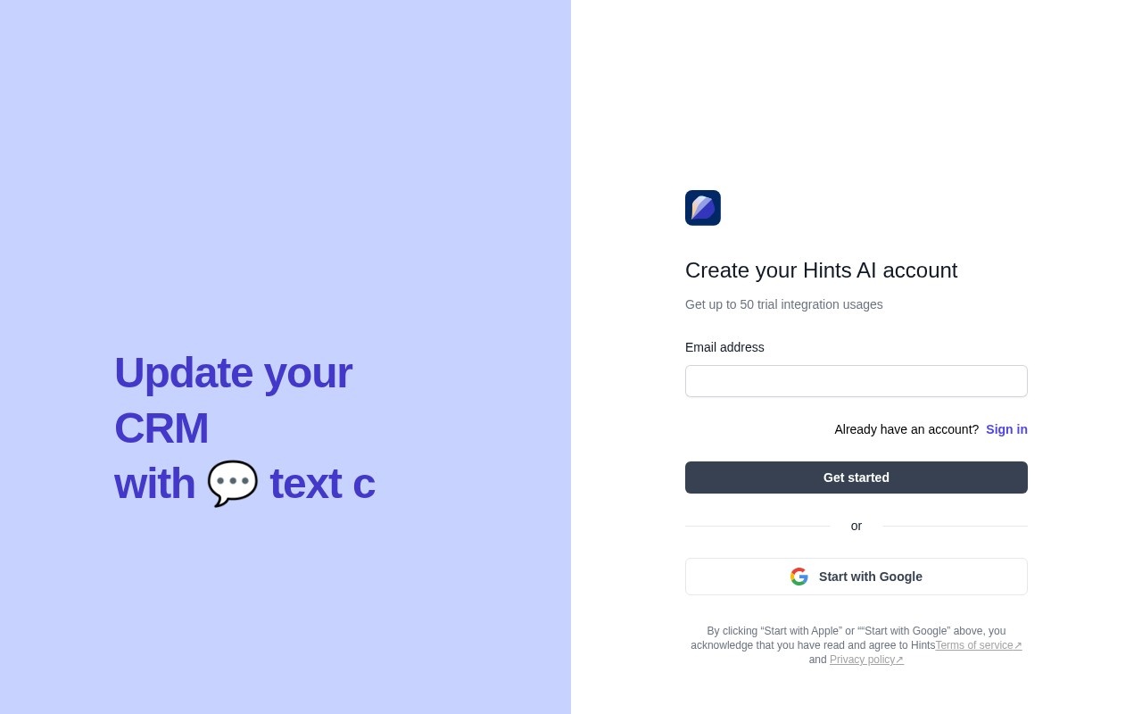 Hints: CRM AI Assistant官网截图