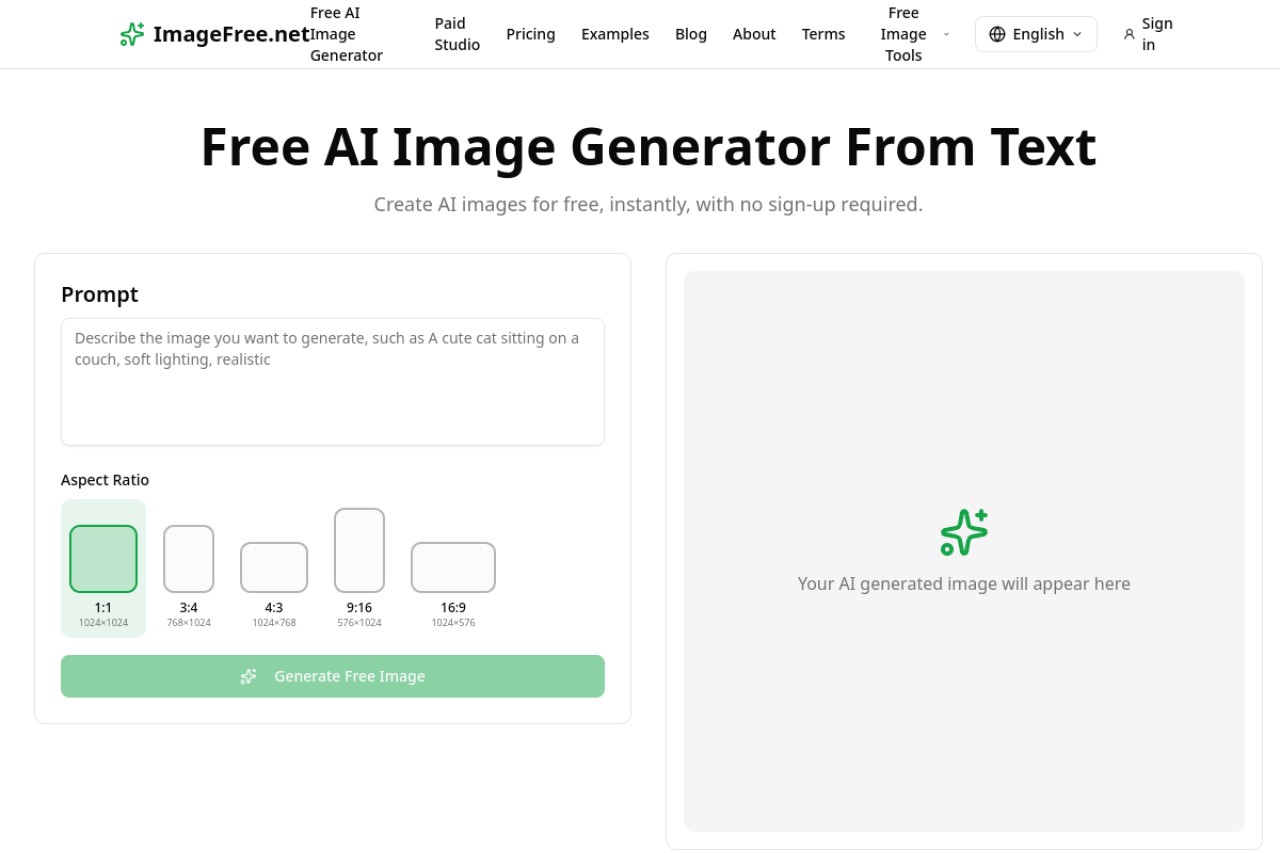 Free AI Image Generator官网截图