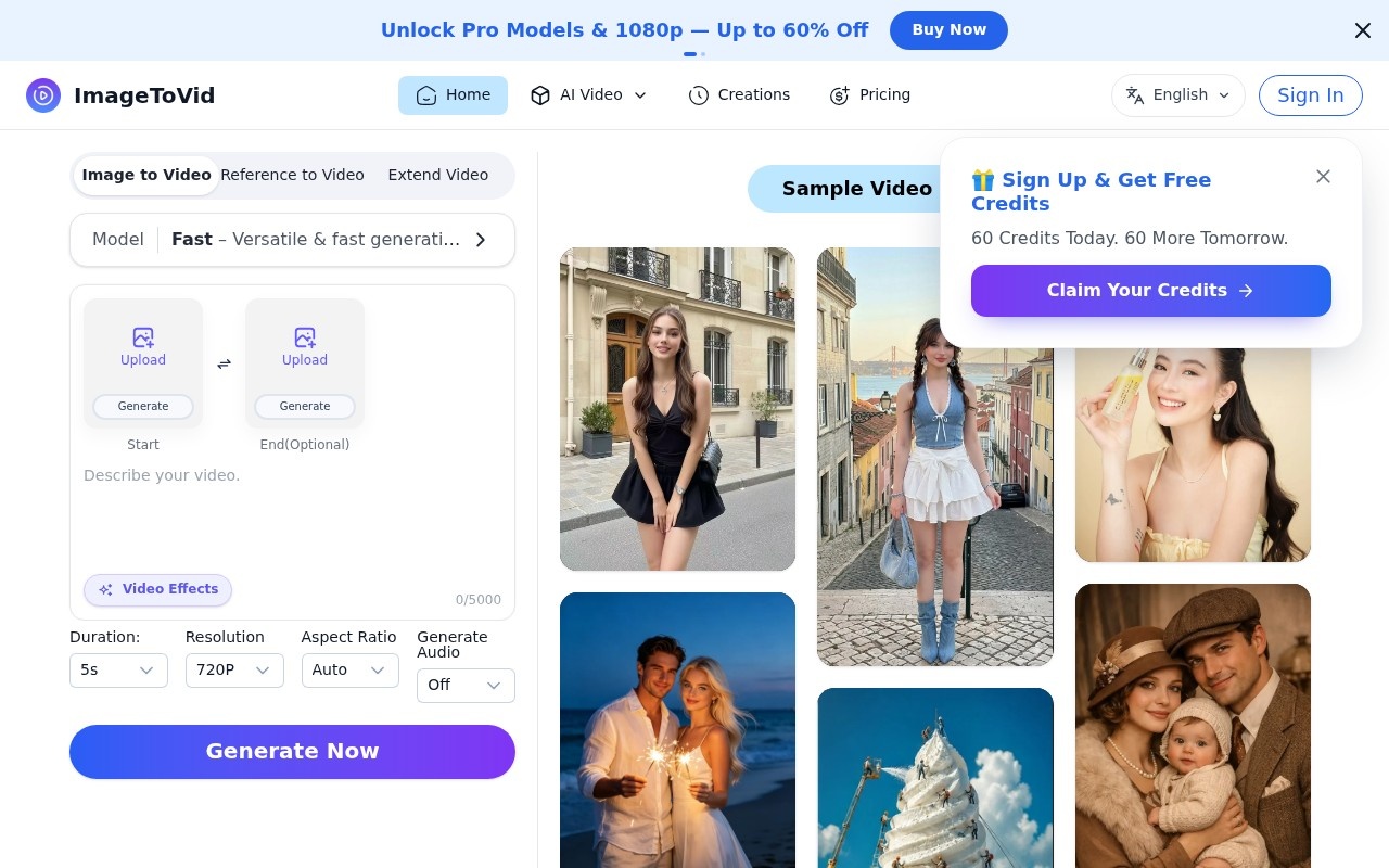 Free Image to Video AI Generator | ImageToVid AI官网截图
