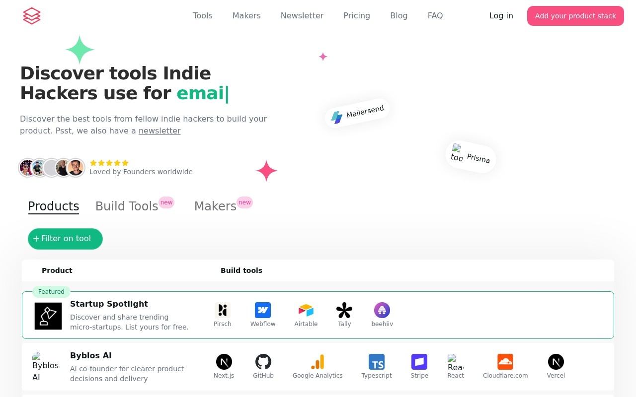 Indie Hacker Stacks官网截图