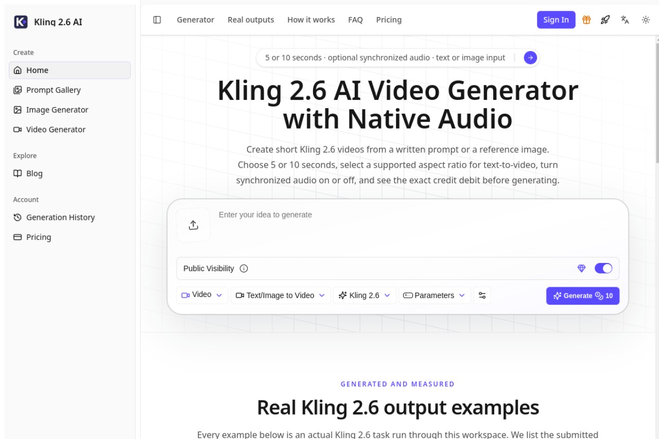 Kling 2.6 AI Video Generator官网截图