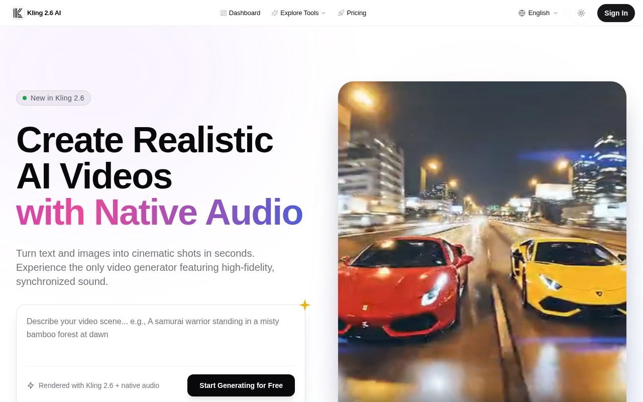 Kling 2.6 AI官网截图