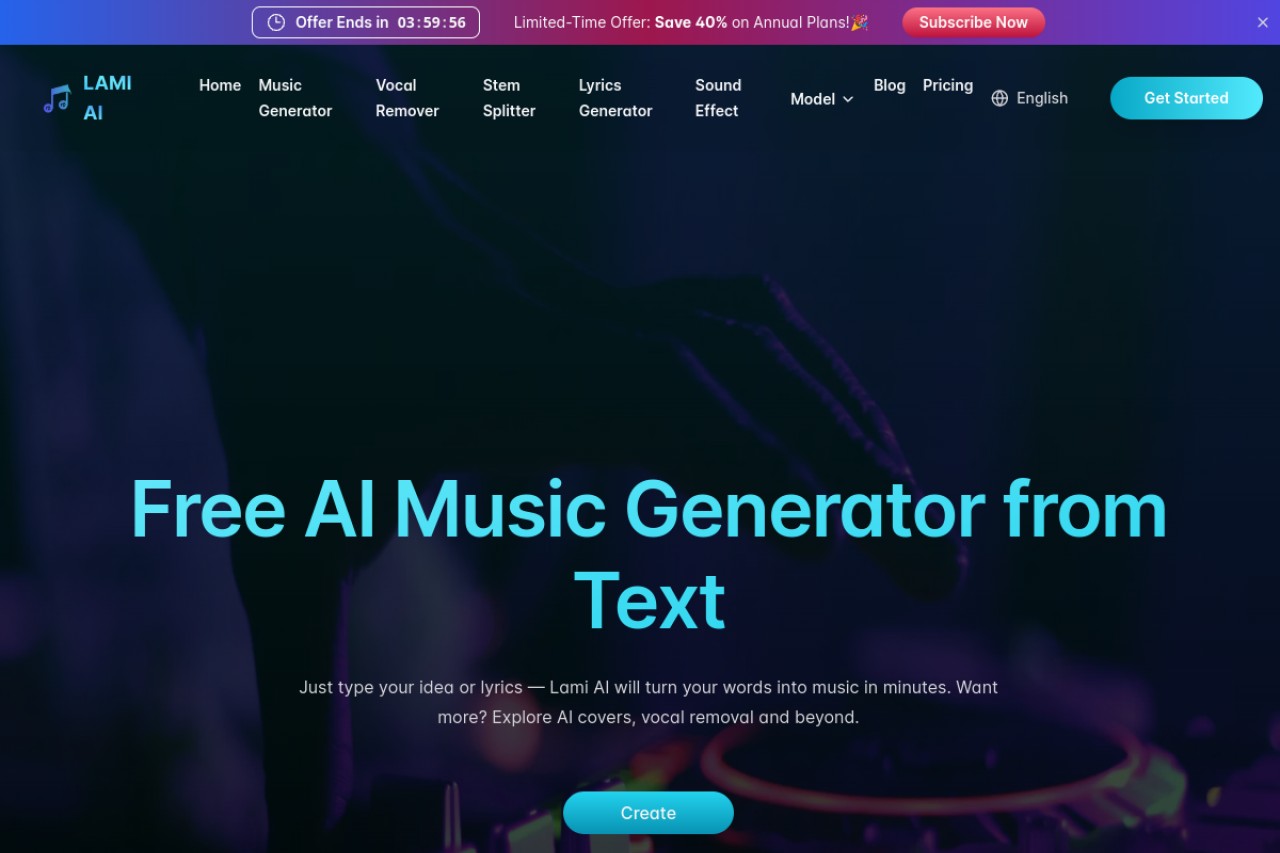 Lami.ai: Free AI Music Generator from Text官网截图