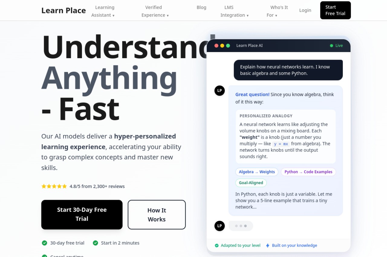 Learn Place AI-Powered Personalized Learning Assistant官网截图