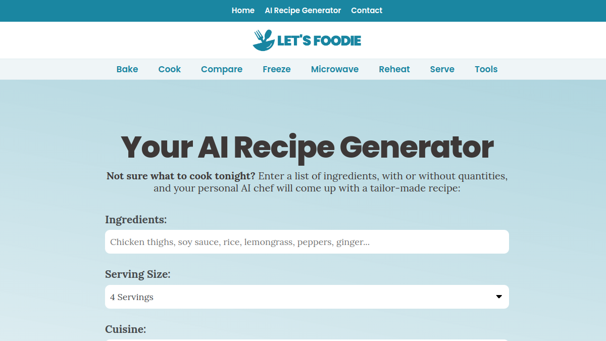 Recipes By AI官网截图