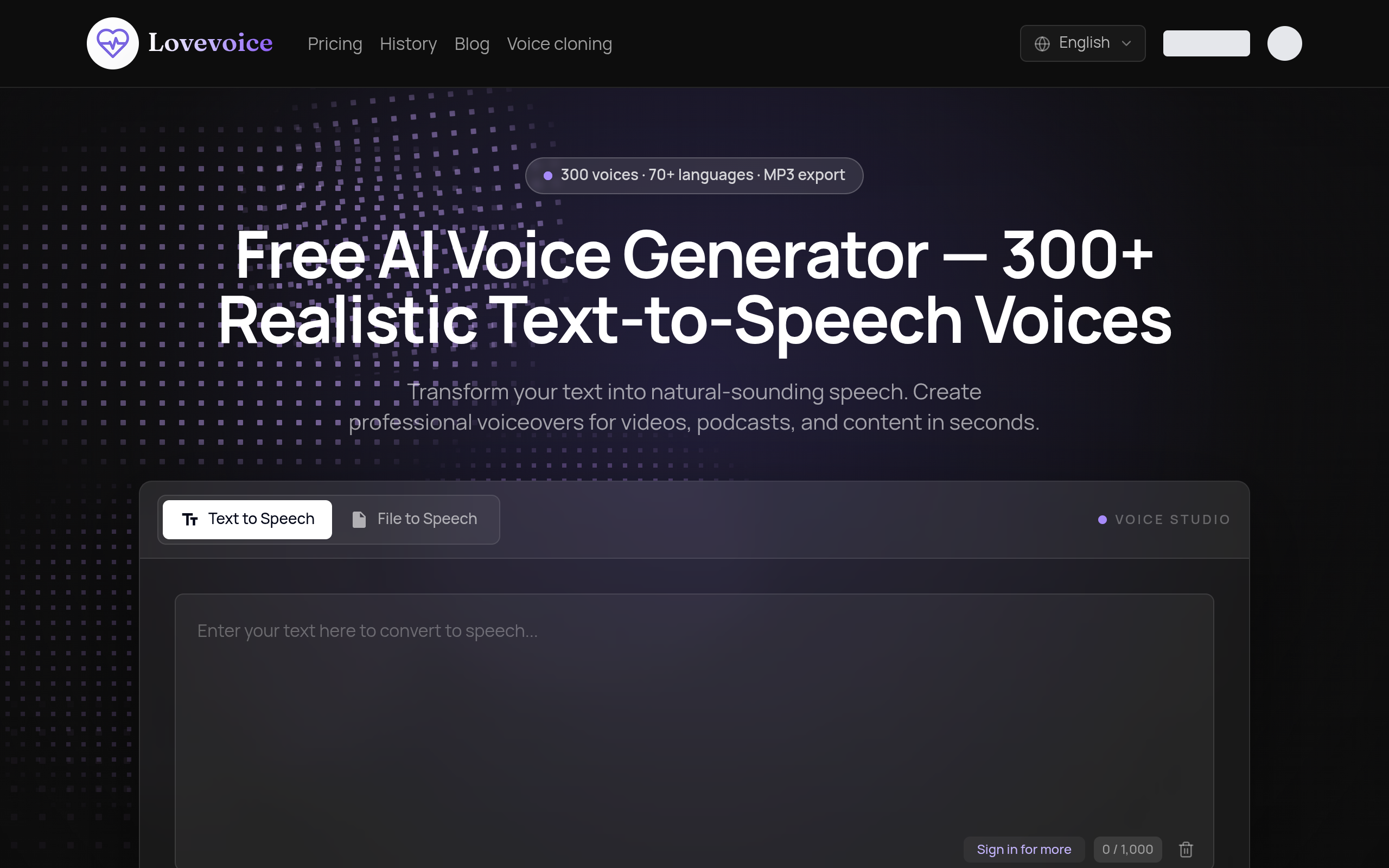 Lovevoice AI官网截图