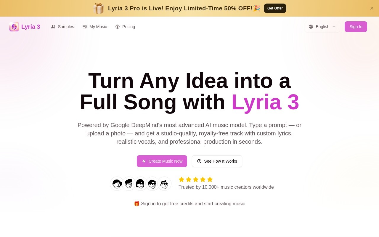 Lyria 3 Pro - AI Music Generator官网截图