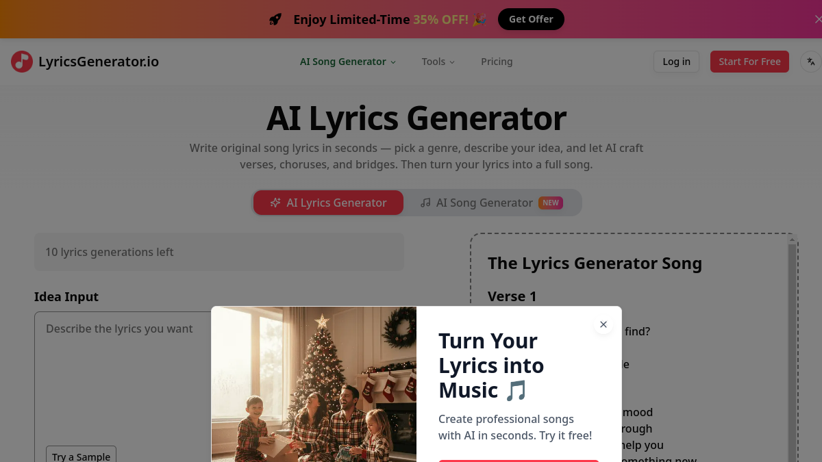 AI Lyrics Generator官网截图