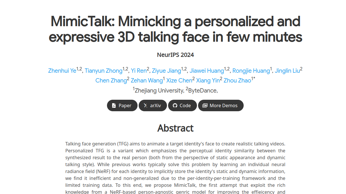 MimicTalk官网截图