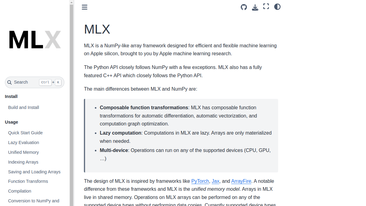 MLX官网截图
