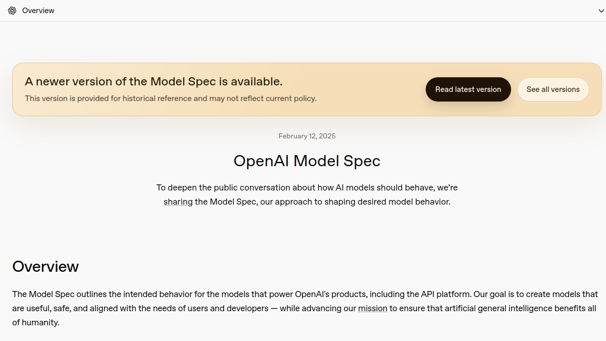 OpenAI Model Spec官网截图