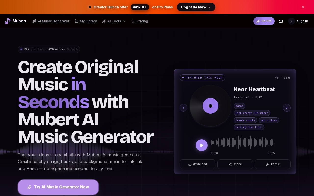 Mubert AI Music Generator官网截图
