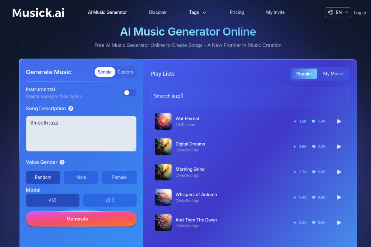 Musick.ai官网截图