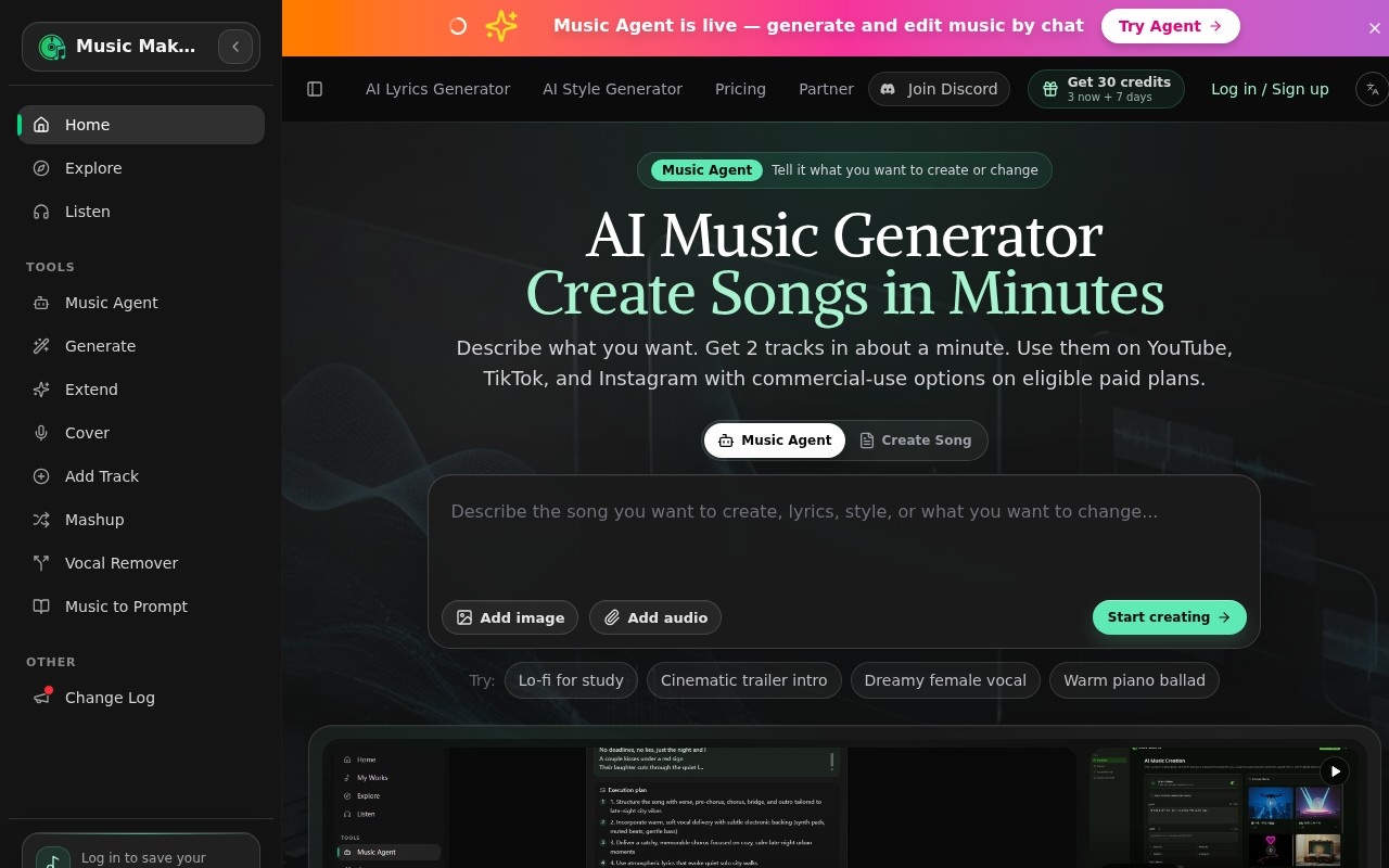 MusicMake.ai官网截图