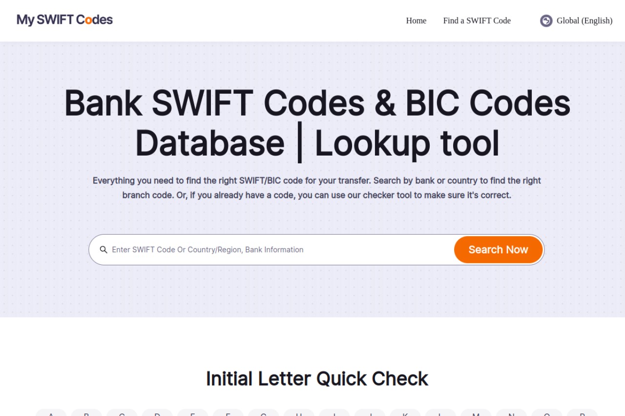 Bank SWIFT Codes & BIC Codes Database | Lookup tool官网截图