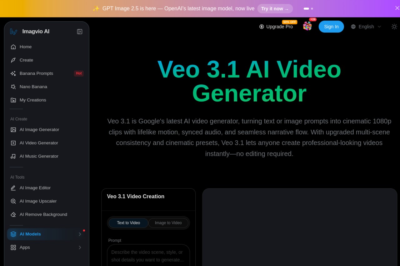 Veo 3.1 AI Video Generator官网截图
