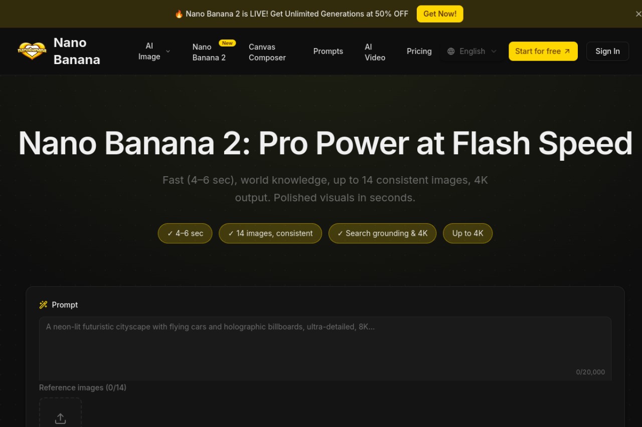 Nano Banana 2官网截图