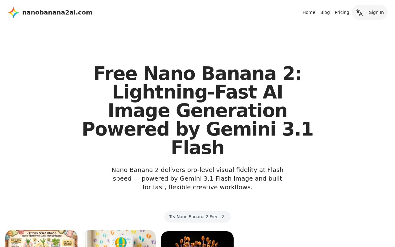 NanoBanana2AI.com:Free AI Image Generator & Photo Editor官网截图