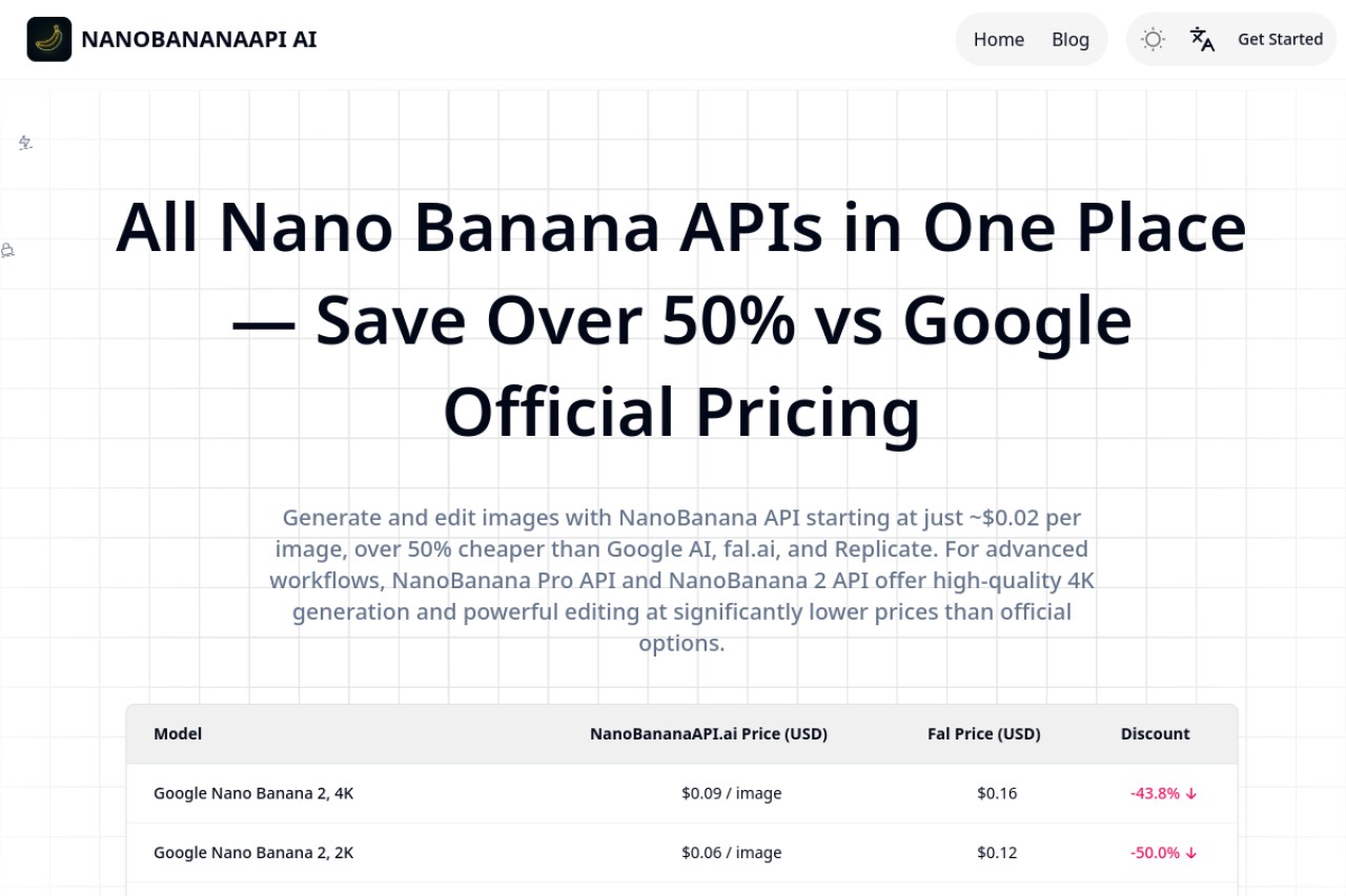 NanoBananaAPI.ai: Affordable Nano Banana API for AI Image Generation & Editing官网截图