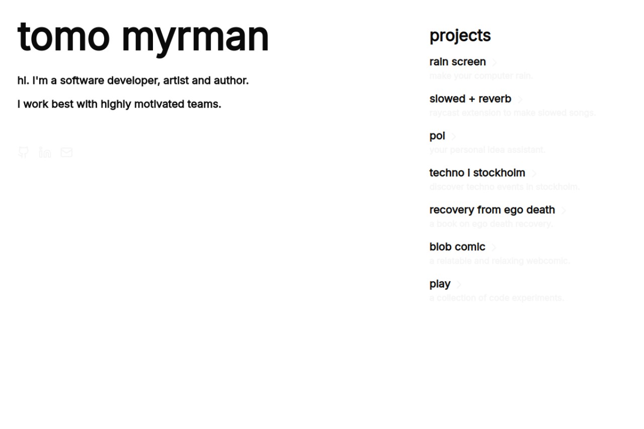 Tomo Myrman's Portfolio官网截图