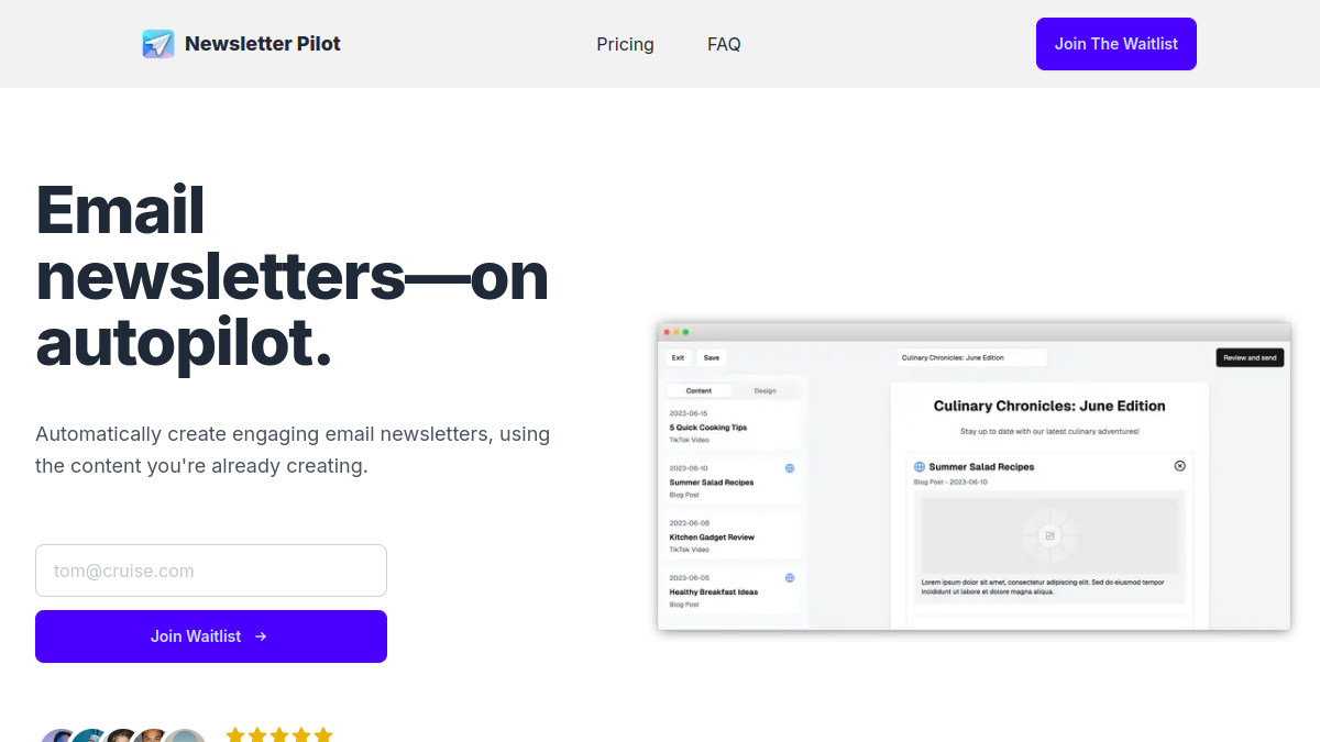Newsletter Pilot官网截图
