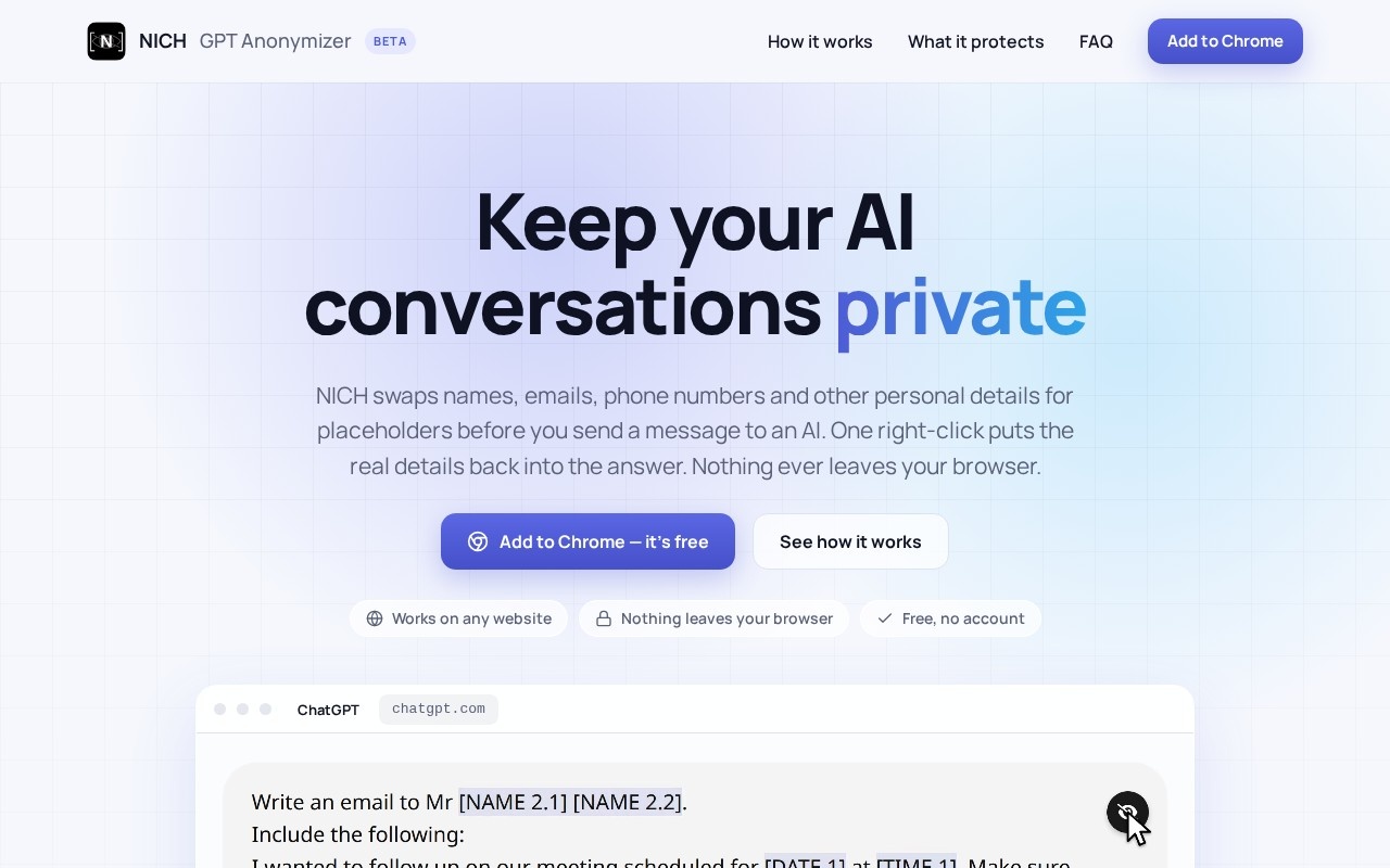 NICH: GPT Anonymizer官网截图