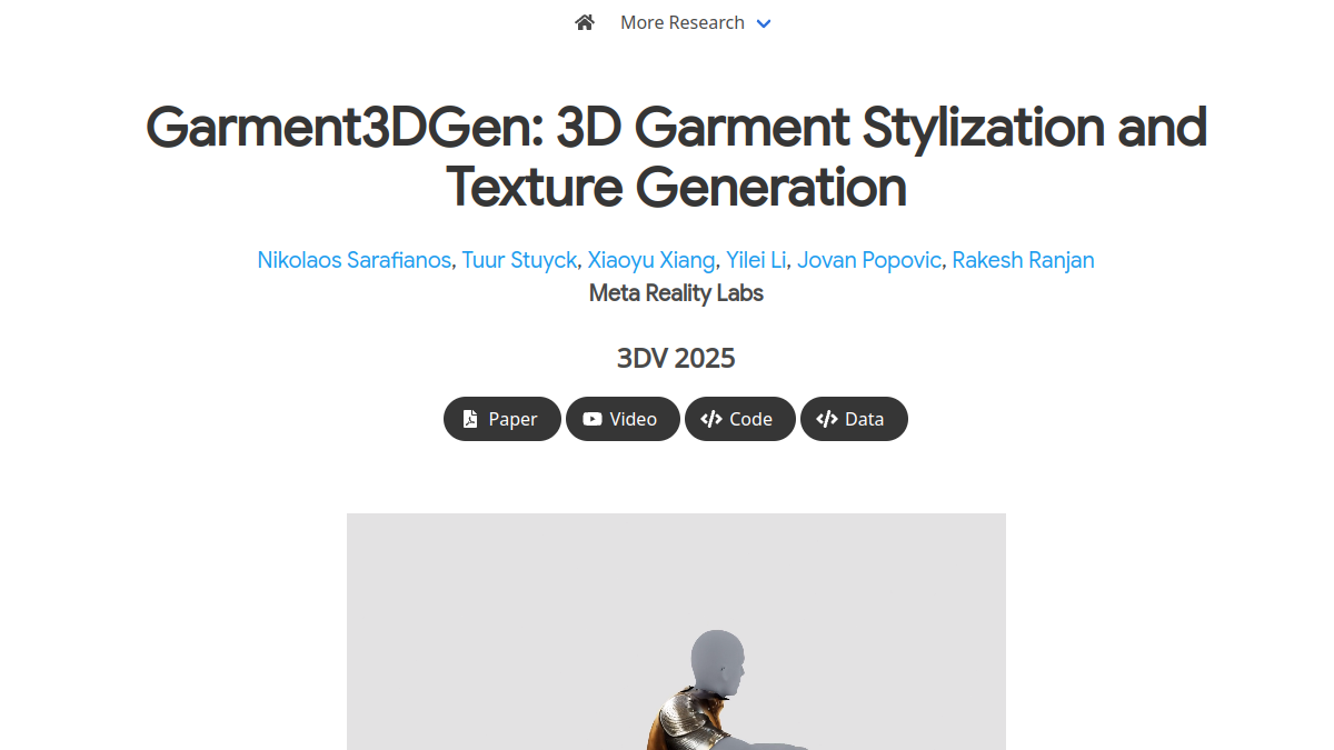 Garment3DGen官网截图