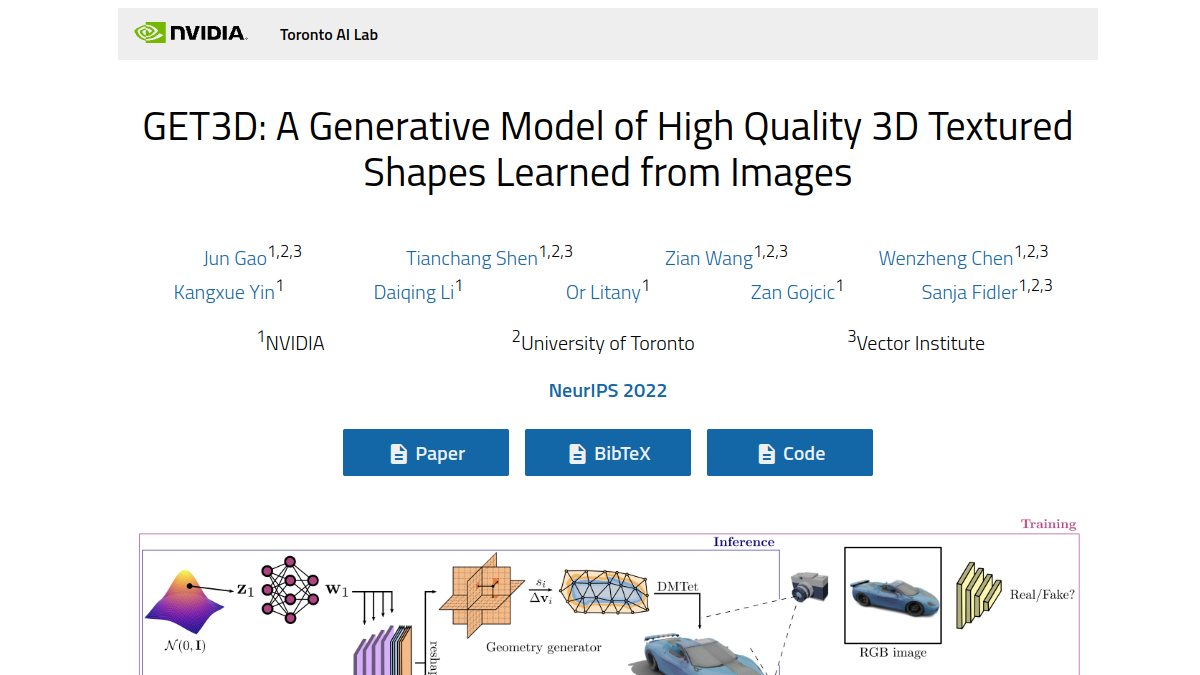 GET3D (Nvidia)官网截图