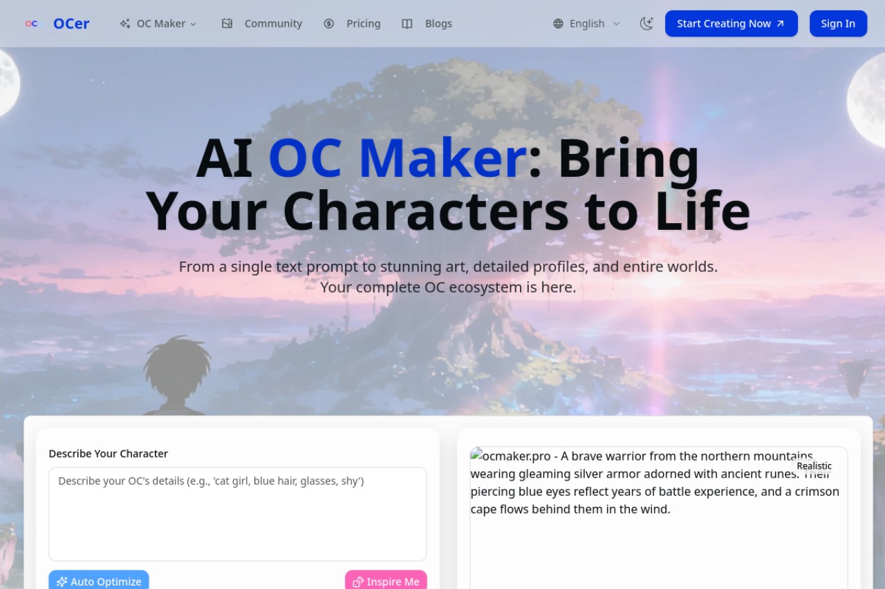 OCer - Your All-in-One AI OC Maker官网截图
