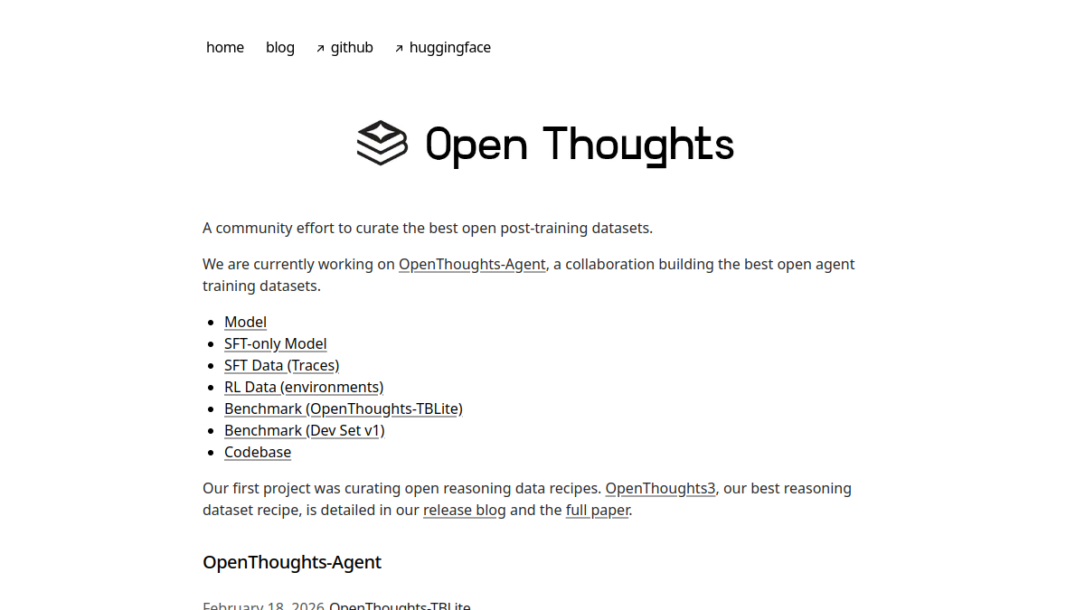 Open Thoughts官网截图