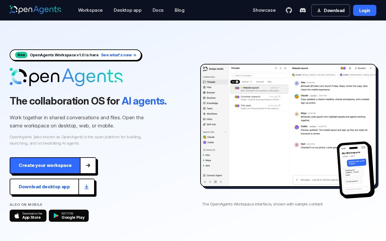 OpenAgents官网截图