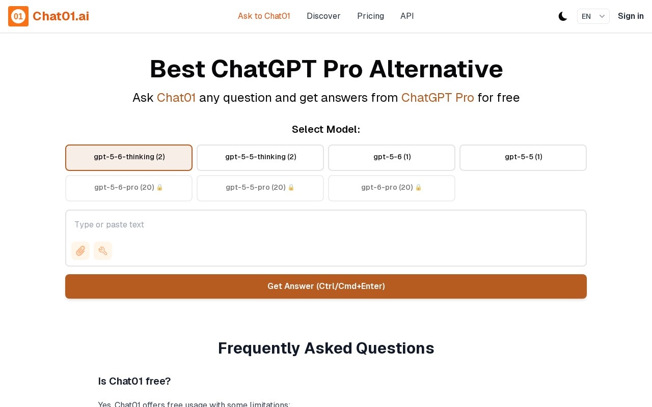 Chat01.ai官网截图