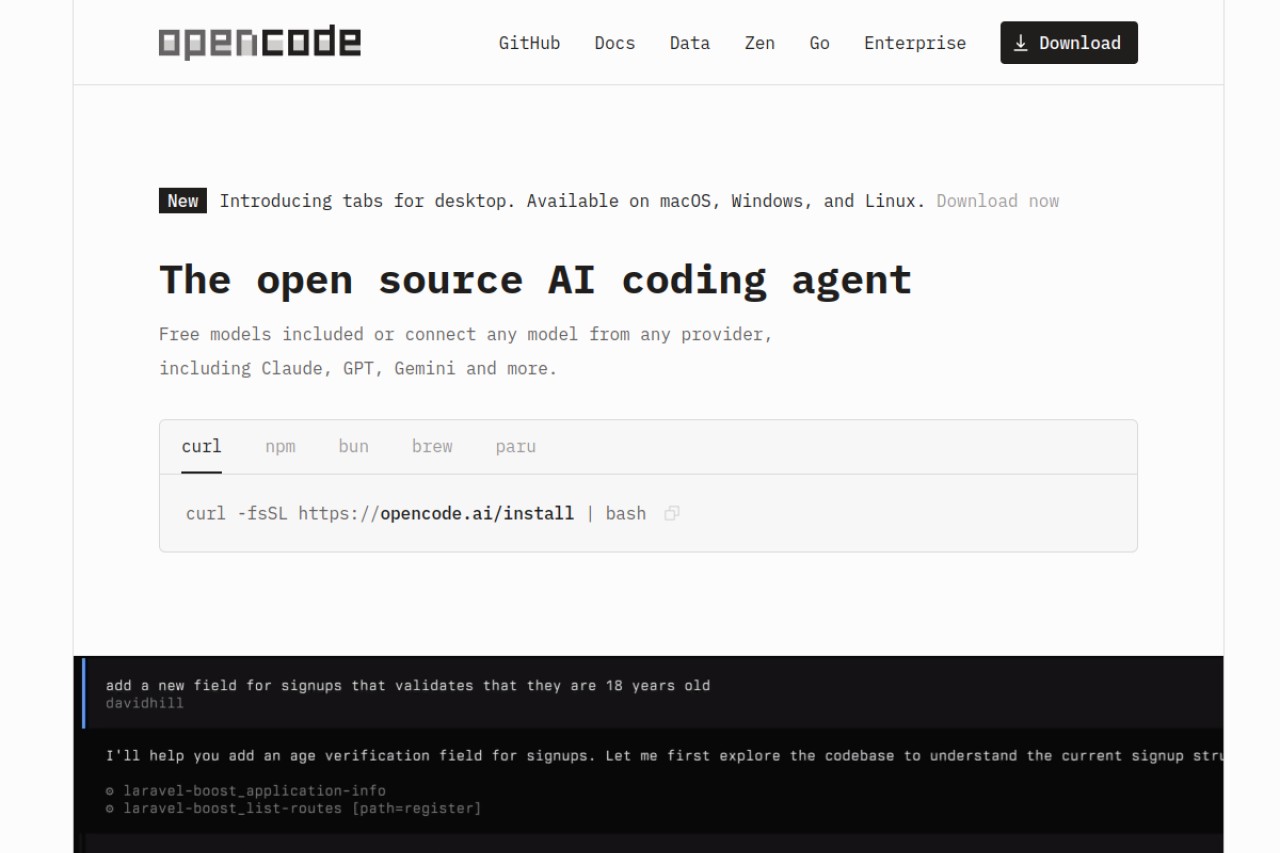 OpenCode官网截图