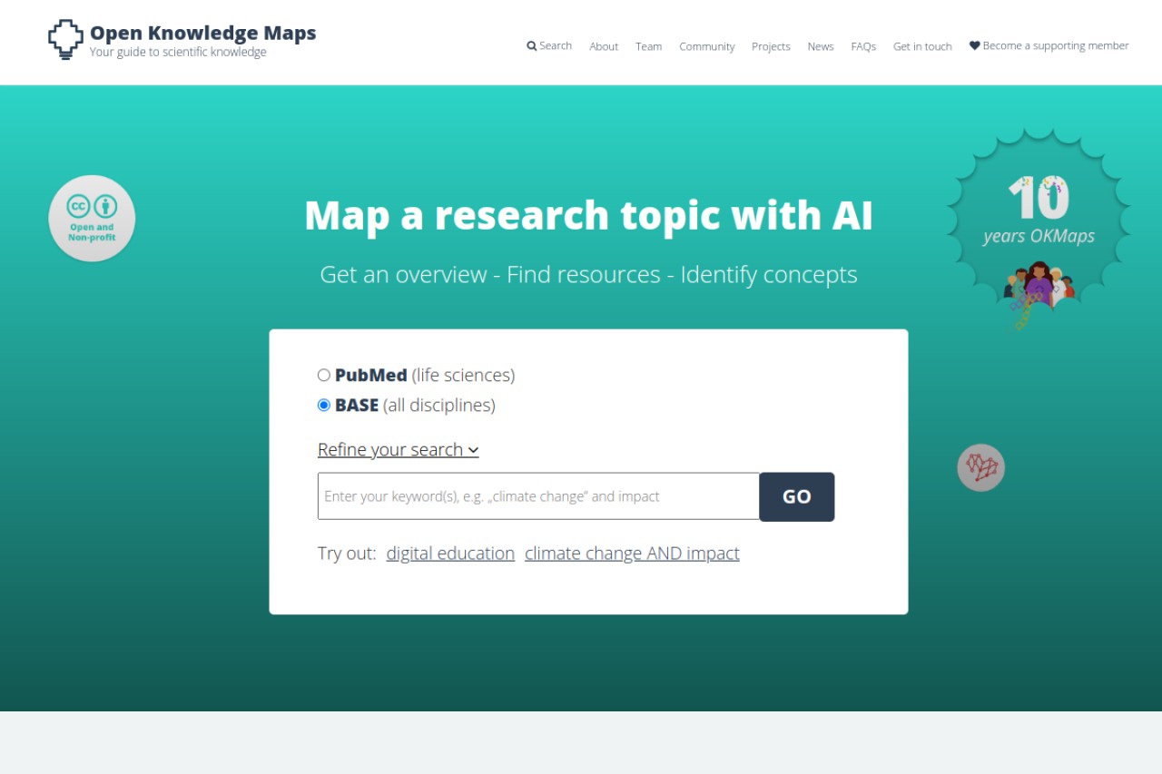 Open Knowledge Maps官网截图