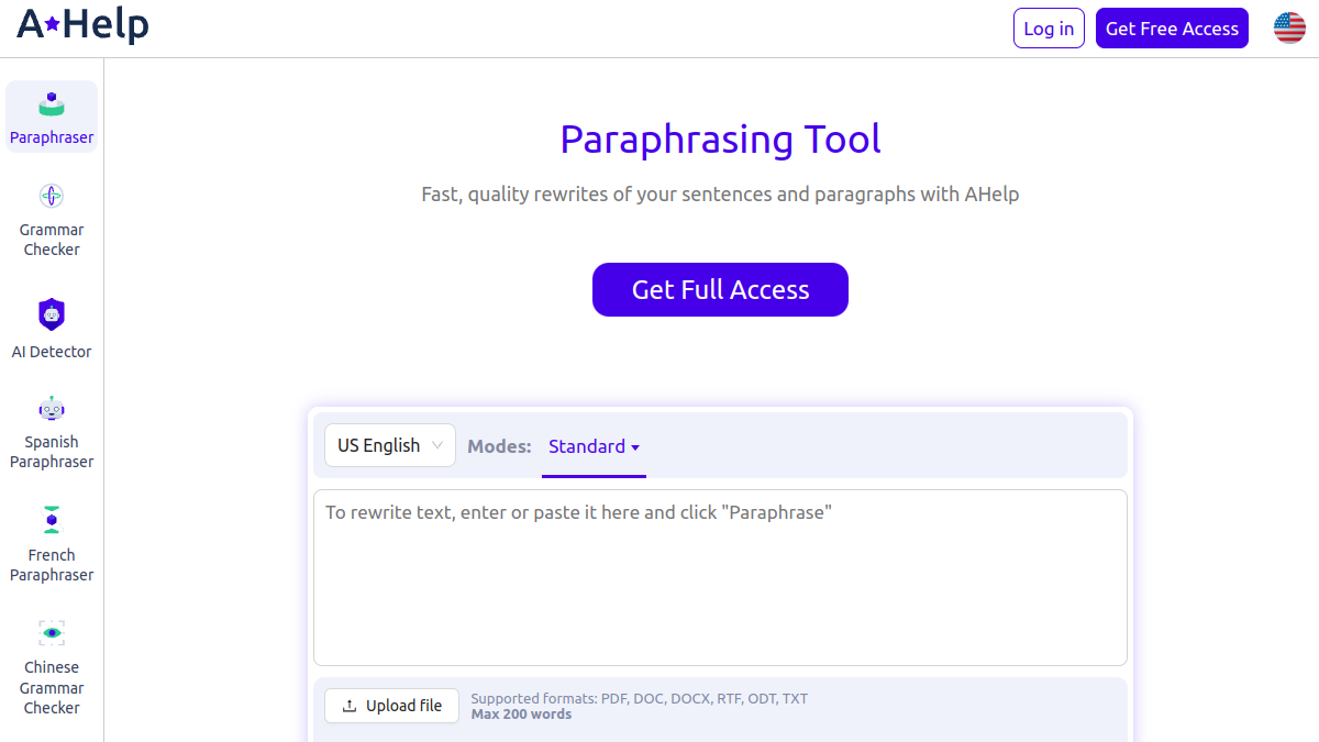 AcademicHelp Paraphraser官网截图