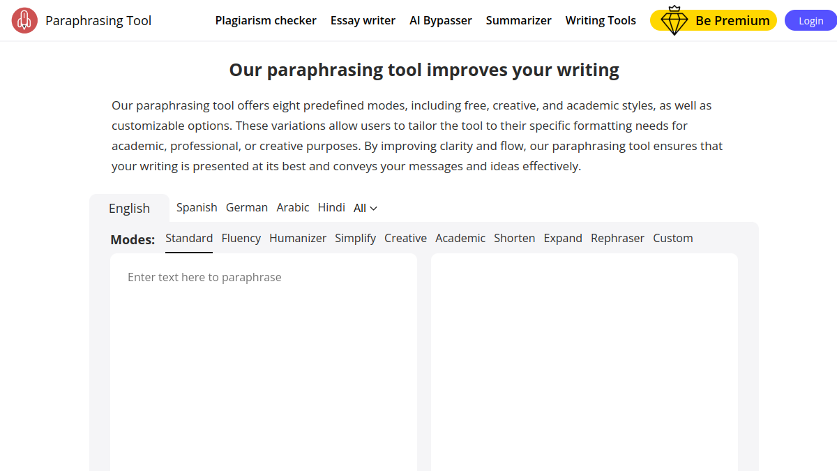 Paraphrasingtool.ai官网截图