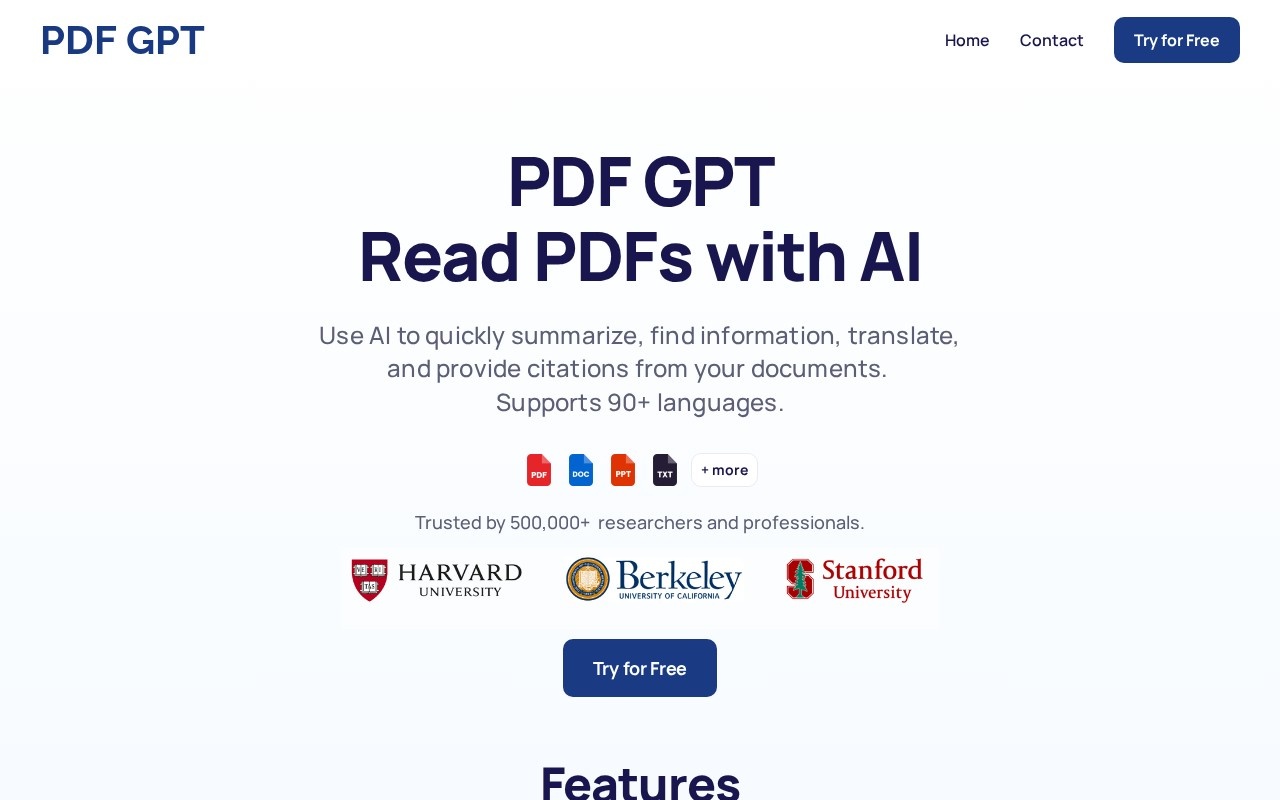 PDF GPT官网截图