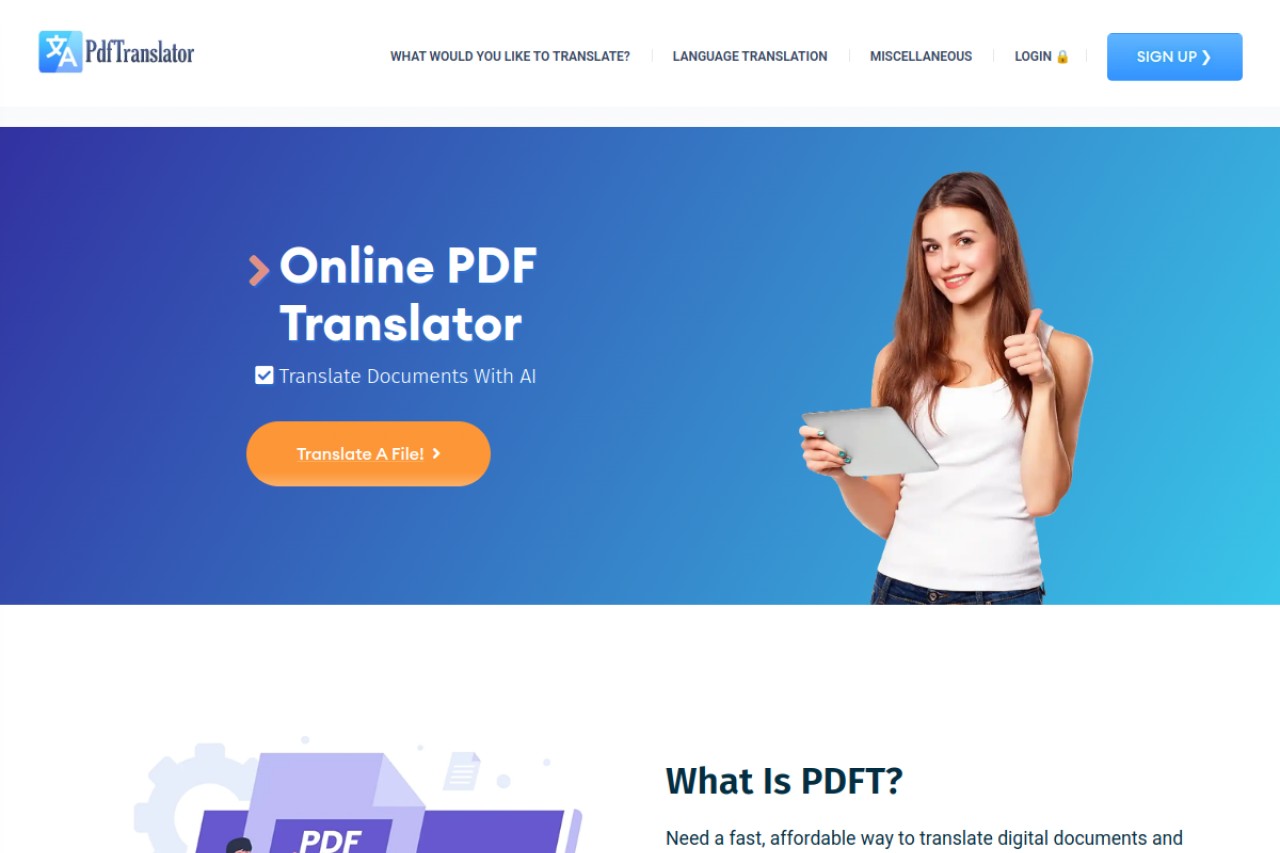 PDFT.AI: Online PDF Translator官网截图
