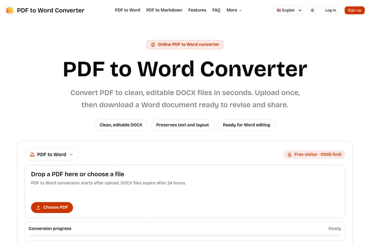PDF to Word AI官网截图