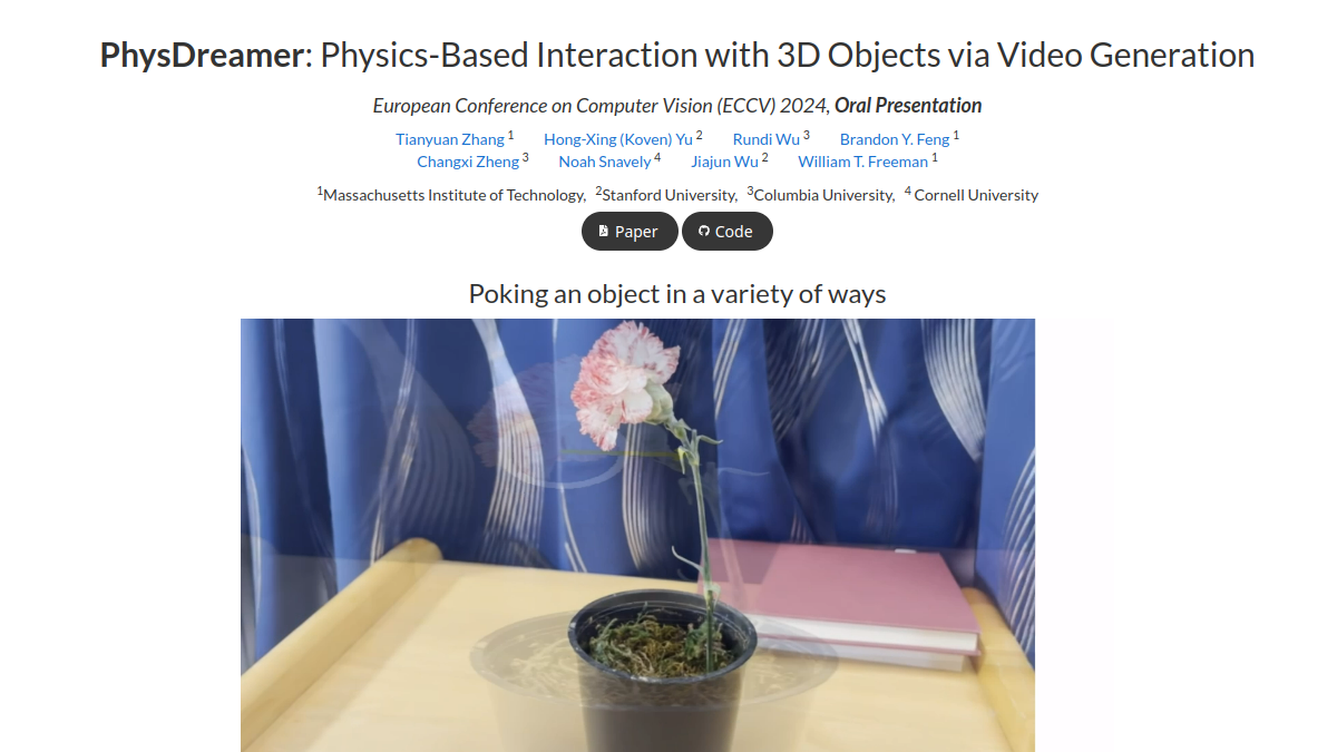 PhysDreamer官网截图